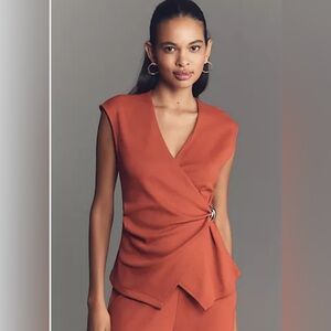 Maeve x Anthropologie Hardware Wrap Top Copper Rust XS NWT